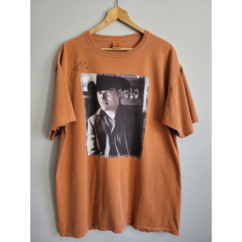 Vintage George Canyon Signed Graphic T-Shirt Mens XL Orange Country Music Anvil